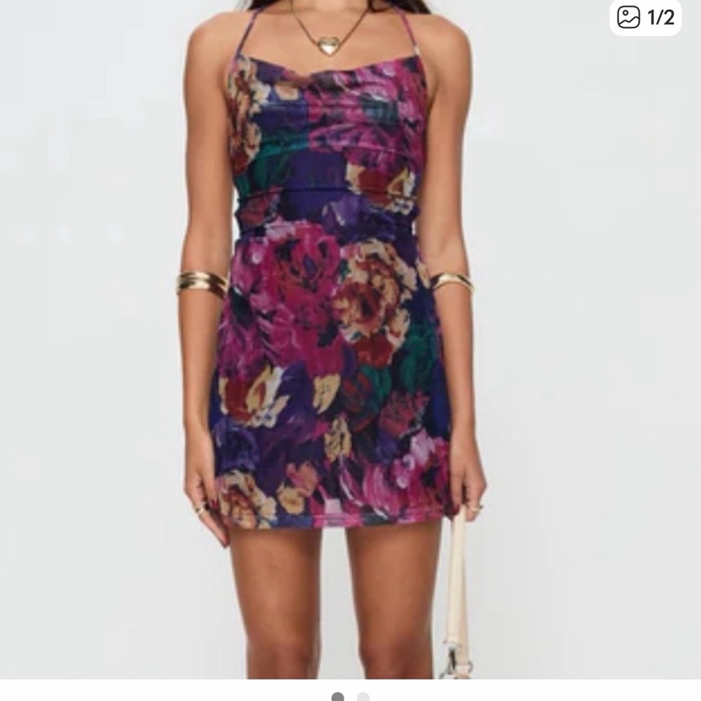 Princess Polly mesh Floral Mini Dress in Purple